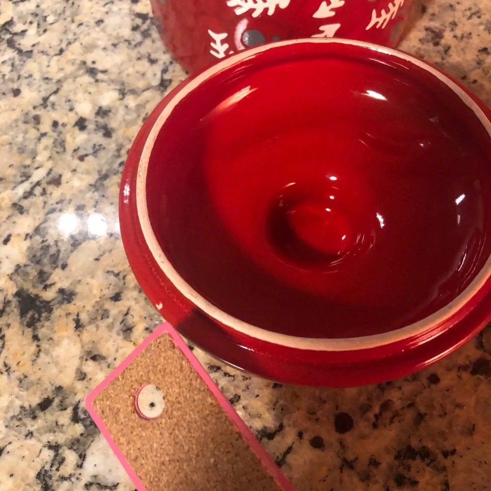 Vintage Waechtersbach Cat Kitty Treat Jar with Lid Red Germany MCM Paw Prints